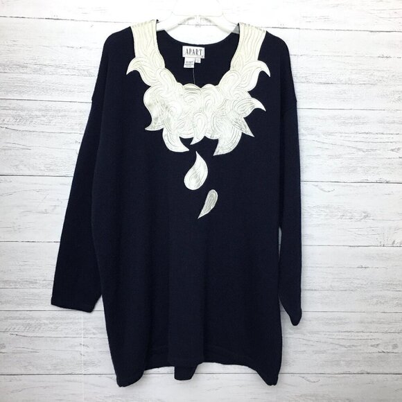 NEW Apart Impressions Women's Navy Blue Ivory Sweater Wool Blend Long Sleeve 3X - Picture 1 of 9